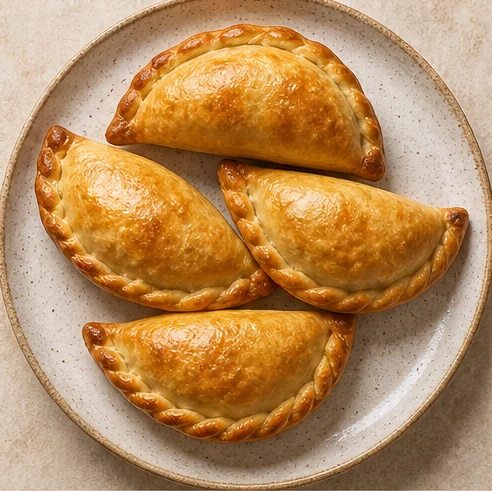Empanadas criollas doradas en un plato de cerámica